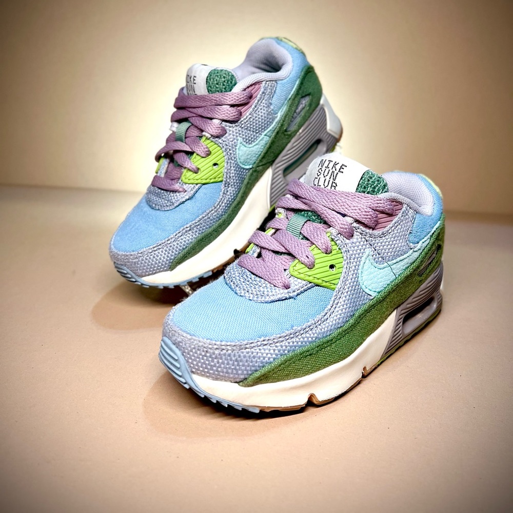 Nike Air Max 90 SE1 (PS) DQ4017-400 Size 11C Youth Blue Wolf Grey Lilac Green
